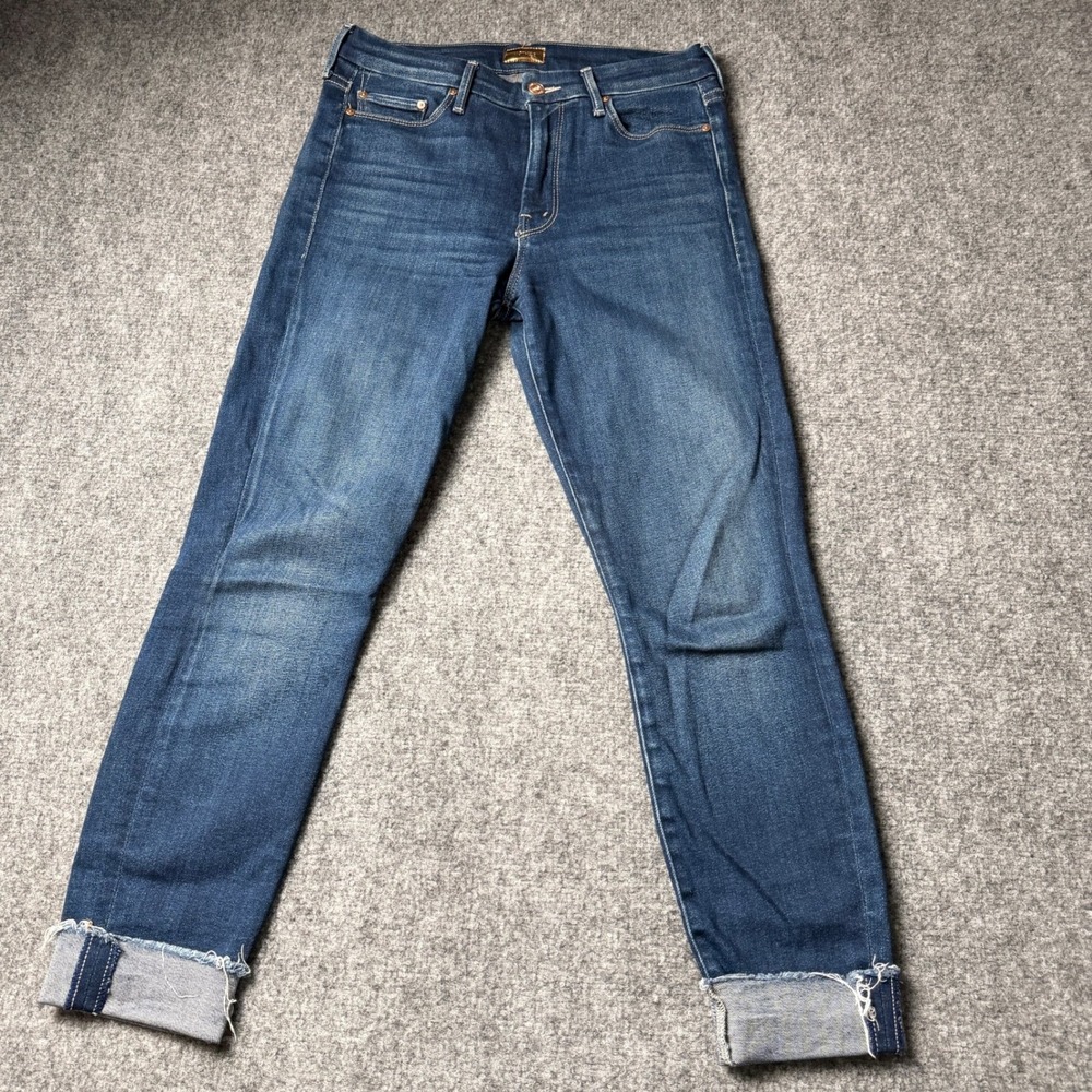 MOTHER The Looker Ankle Fray Jeans 28 Blue Home Movies Skinny Raw Hem Edgy Rock